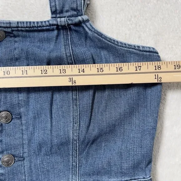 Aerie Denim Kick Flare Overalls Wide Leg Jumpsuit Womens Sz L Blue Button Front - Picture 11 of 16